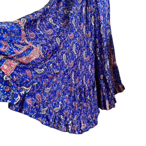 Vintage Silk Maxi Dress Vibrant Blue Red Paisley  Boho Festival 90s Y2K Romantic - Picture 5 of 8